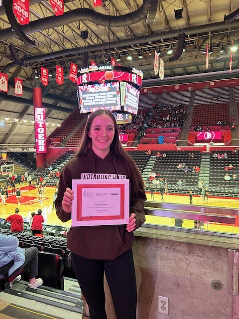 WHRHS_Athletics's tweet photo. Congratulations to Sofia Squizziato who was recognized by ⁦@NJSIAA⁩ for National Girls and Women in Sports Day at Rutgers University on Sunday. What a great honor. #WarriorPride https://t.co/CJT1zE2p22