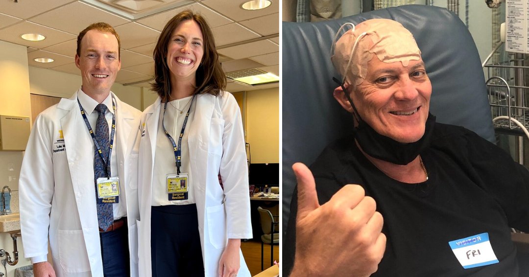 UMneurosciences's tweet photo. FATHER INSPIRES 🧠 SURGEON: Three years after losing his father to brain cancer, @mcveigh_luke, a resident at @umichmedicine/@umichneuro, is practicing neurosurgery in his honor — and raising money for glioblastoma research. 

Read the full story: https://t.co/dTRl1phby3 https://t.co/3YwcMQ2ExT