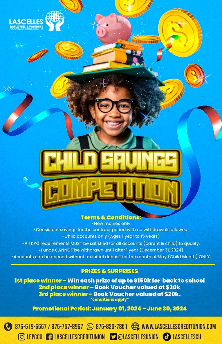 LascellesUnion's tweet photo. Let us start the new year right...
Enter for a chance to WIN a share of $200K in cash and prizes in our Child Savings Competition.
Visit our website at https://t.co/4EzrlYmuVl for more details. https://t.co/Eu56Gkzyt3
