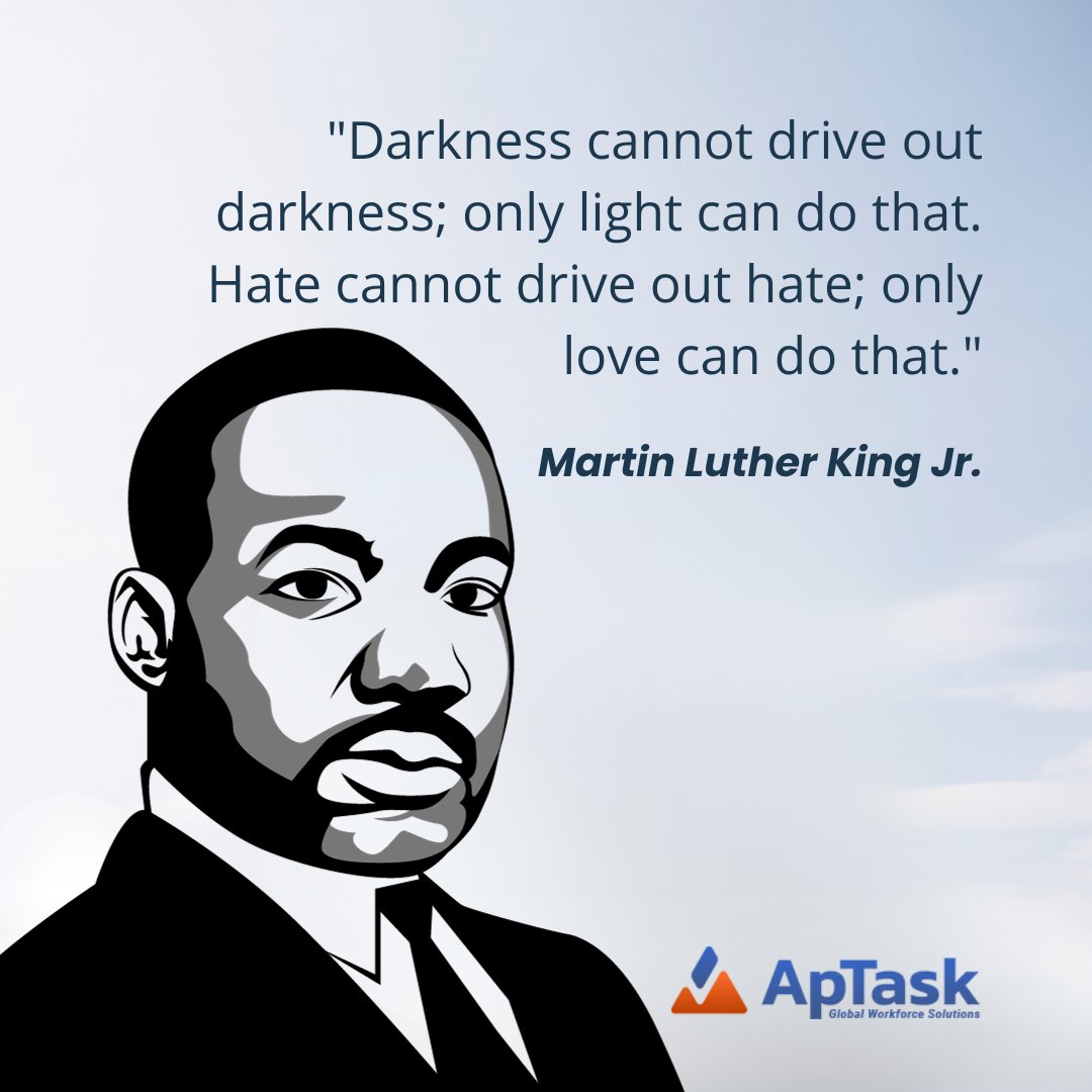 Honoring MLK Jr.'s legacy at #ApTask! Let's embody his dream of a world where character, not color, defines us. #MLKDay #Inspiration #EqualityForAll #UnityInDiversity #LegacyOfLove