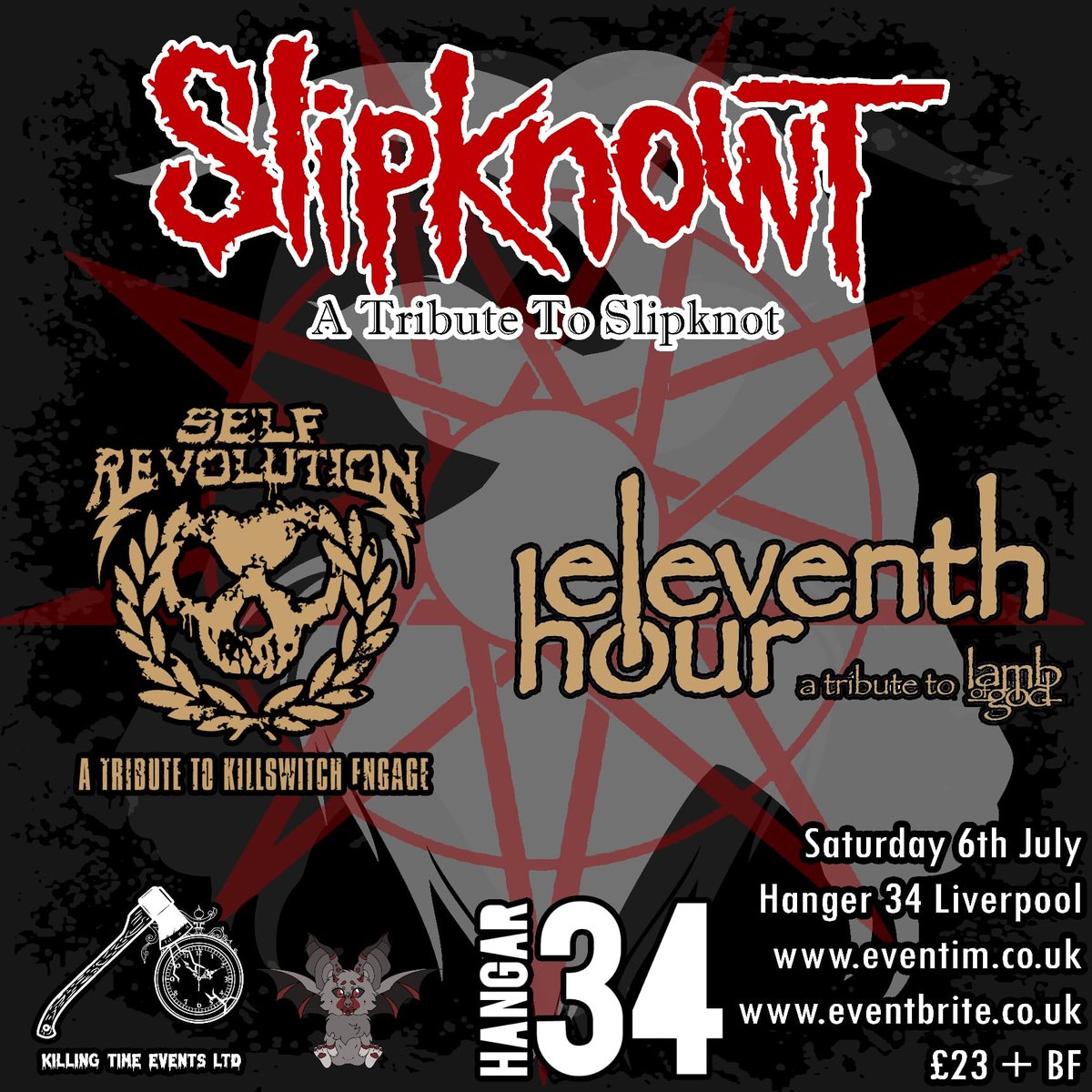 Tickets are now ON SALE for Slipknowt - UK Slipknot Tribute Act with - Self Revolution - A Tribute to Killswitch Engage & Eleventh Hour - A tribute to Lamb of God 06/07/24 Grab your tickets here: bit.ly/3S2MU4W