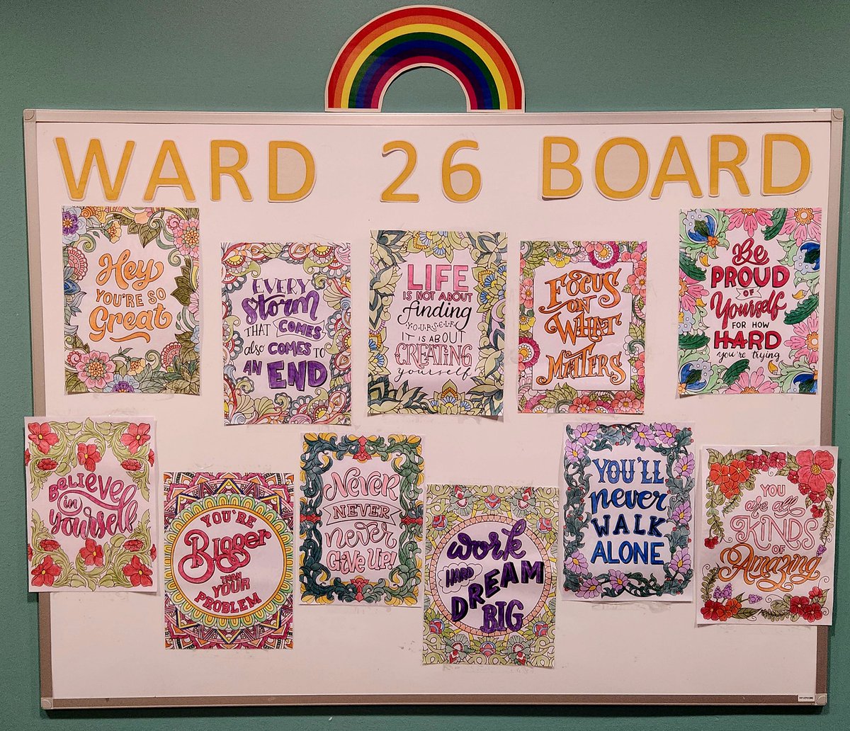Lovely motivational board created by a current inpatient in Ward 26 (Neurological Rehabilitation) unit at JCUH
