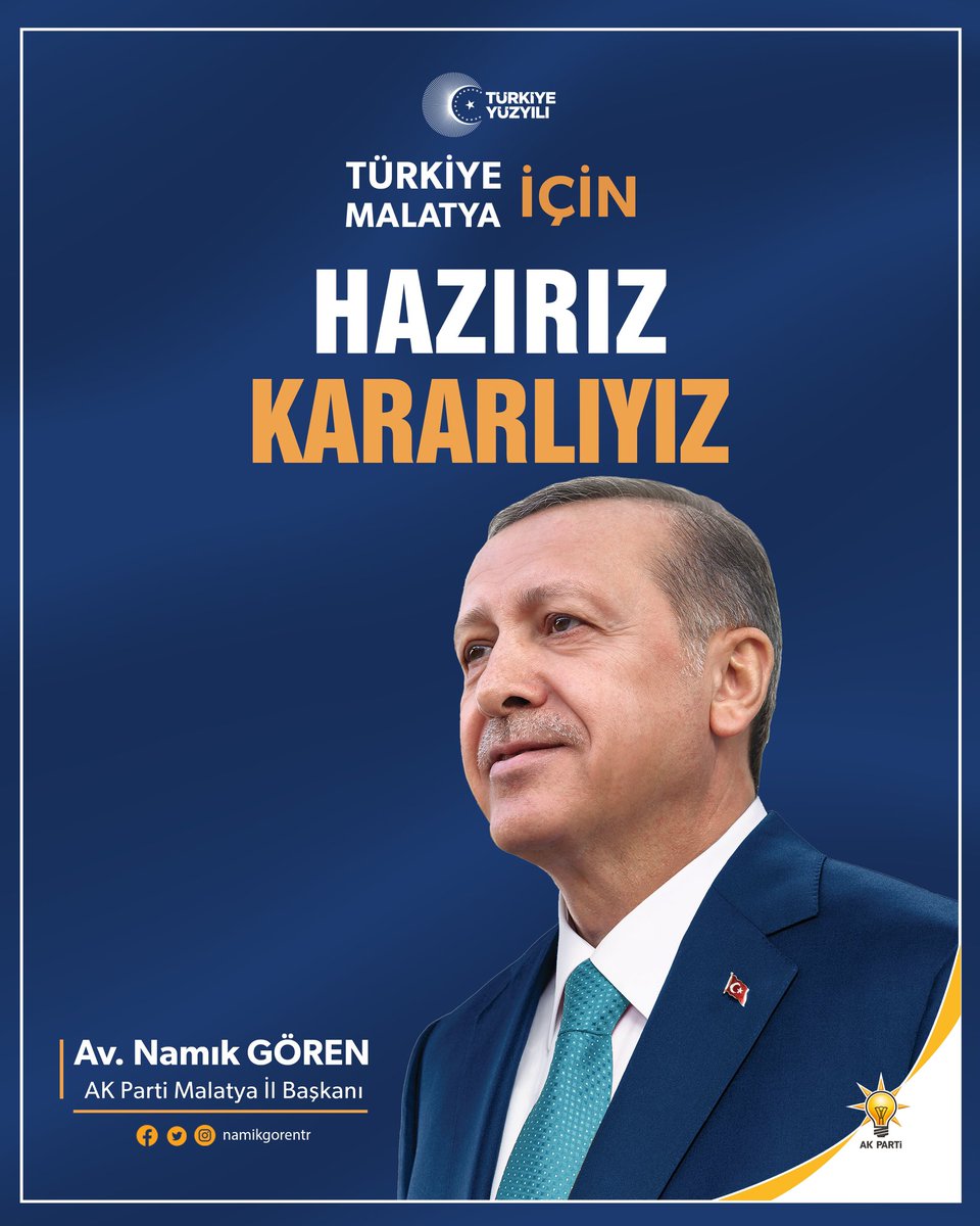 namikgorentr's tweet photo. Cumhurbaşkanımız Sayın @RTErdogan’ın liderliğinde, teşkilatlarımız ile birlikte Türkiye Yüzyılı için ;  

Malatya İçin Hazırız, Kararlıyız…

#MalatyaİçinHazırızKararlıyız https://t.co/alsehIdLAm