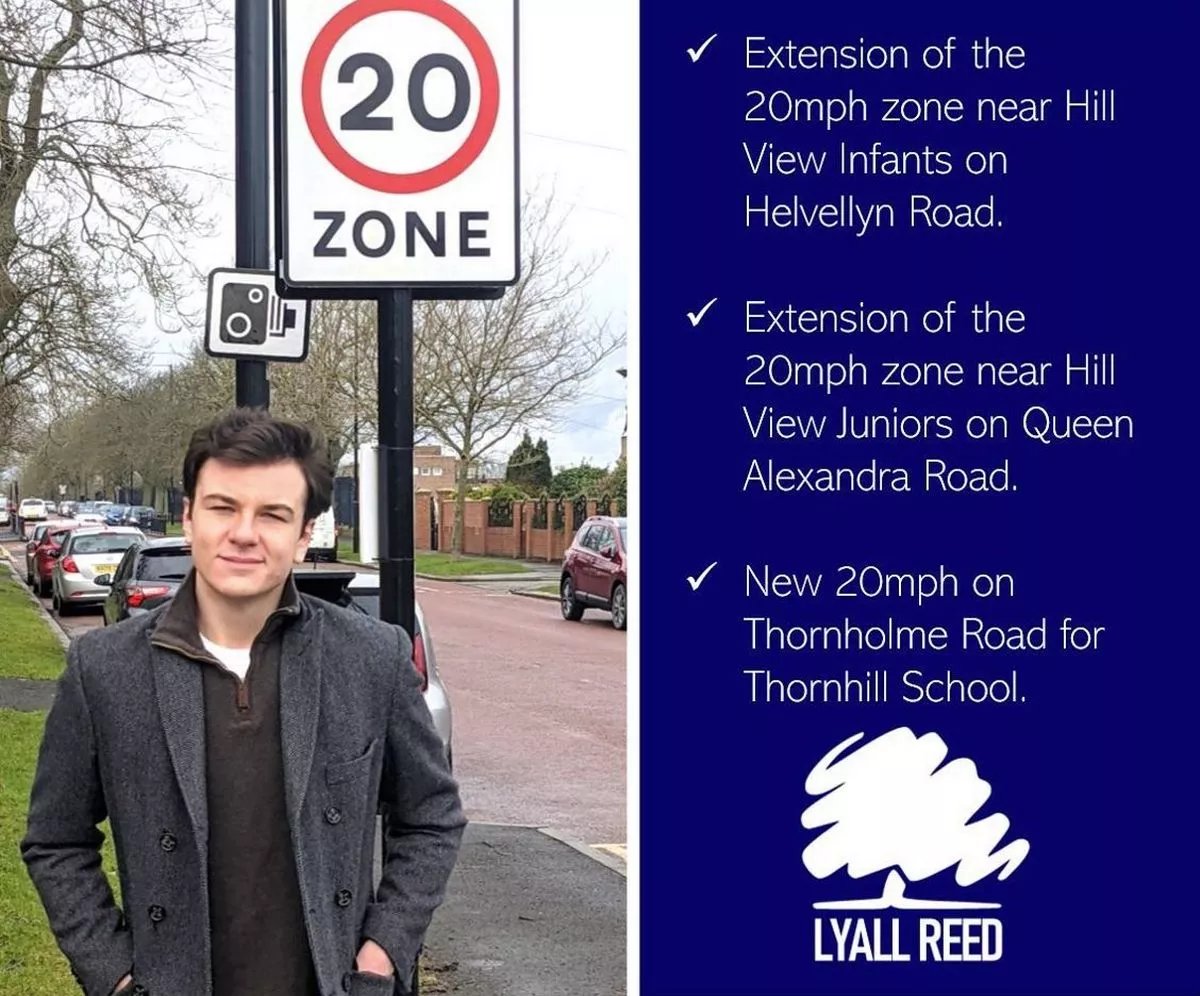 Though Mr Reed has seemingly dedicated significant energy opposing the 20mph limit in Wales, his opposition doesn’t seem to transfer to his home town. He posed for this picture where he proudly announced he had arranged an “extension of the 20mph zone”.