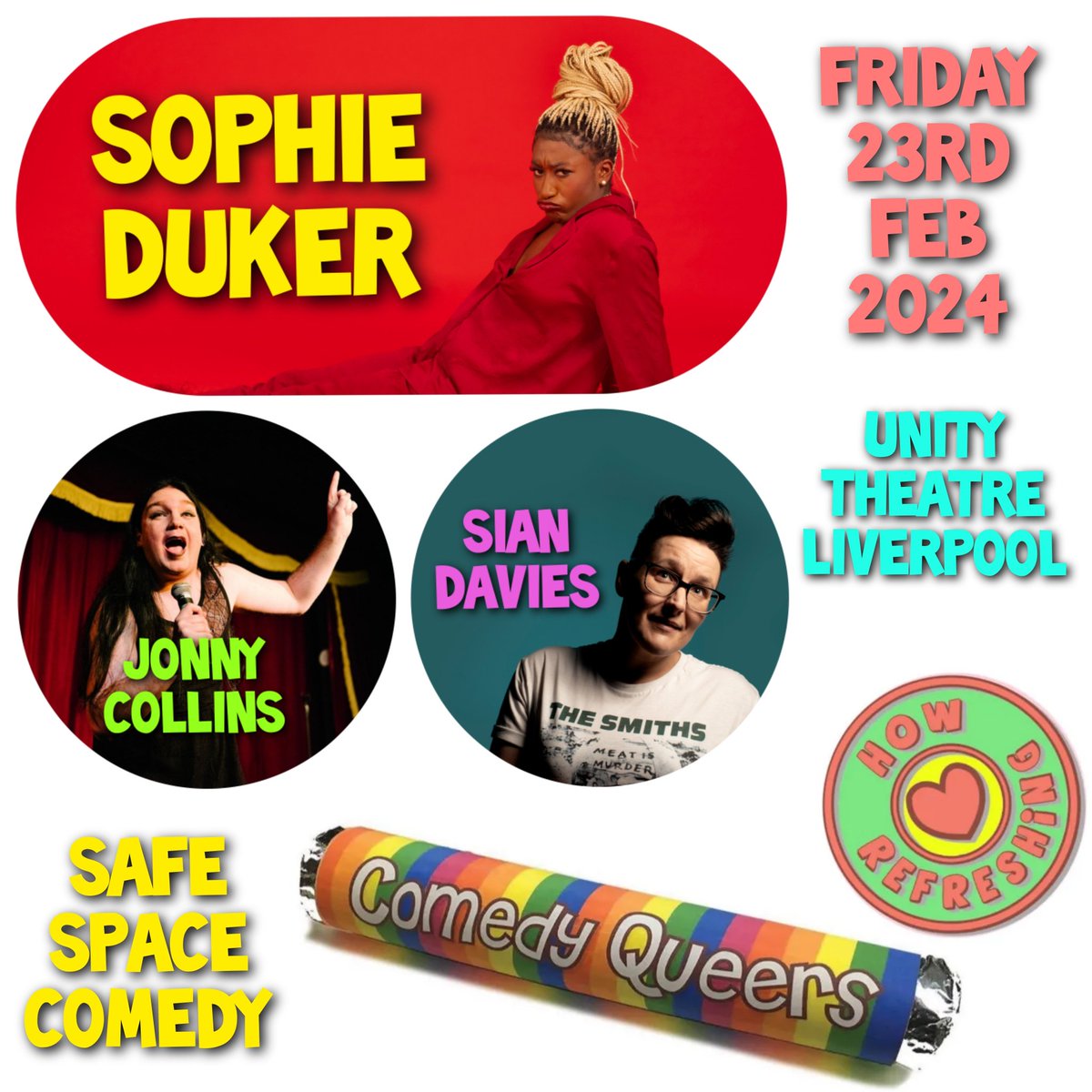Pppssstttt.... Liverpool, Want to see #taskmaster legend and queer goddess @sophiedukebox next month? Join me and the equally goddess-like @EnbyAndroJonny at @unitytheatre 23rd Feb for #ComedyQueers 🎟️ From £6 🏳️‍⚧️🏳️‍🌈🎉🤖😻🧞💃🍑🍆🎠