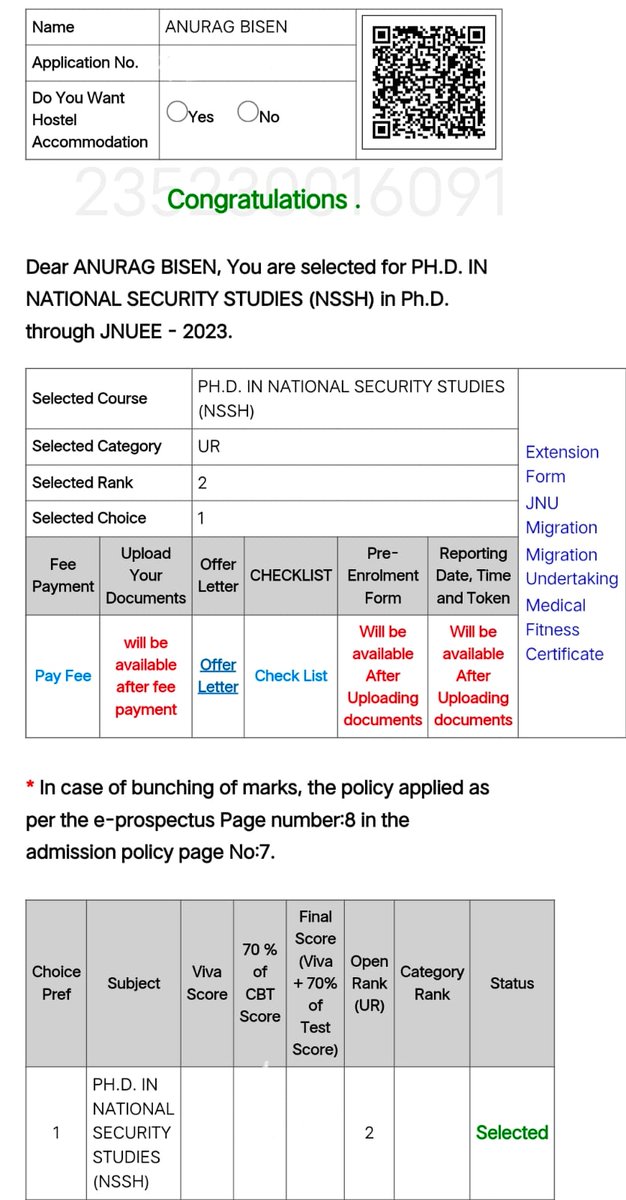 anuragbisen's tweet photo. Excited to share that I have been selected for a PhD in National Security Studies at Jawaharlal Nehru University (JNU)! I am honoured to have been ranked 2nd in the selection process. Looking forward to this new chapter in my academic journey. #PhD #NationalSecurityStudies #JNU https://t.co/MiLW652vCu
