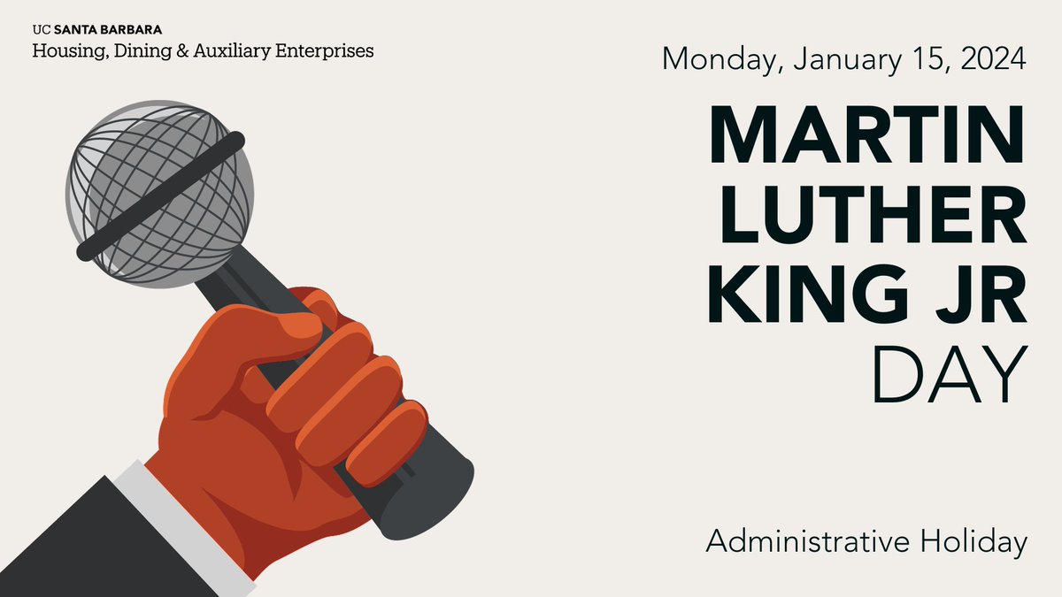 In honor of Martin Luther King Jr. Day, our administrative offices will be closed today. We hope you have an excellent three-day weekend, and we look forward to assisting you when we return!

#UCSB #MLKJr #UCSantabarbara #gauchos