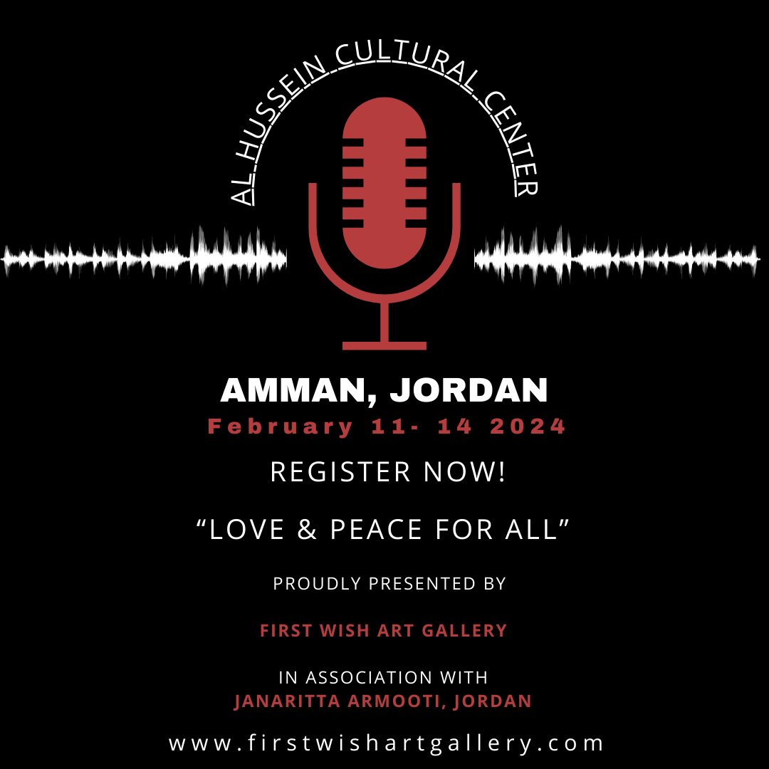 firstwishartgal's tweet photo. #OPENCALL – Embark on a journey of artistic exploration as we bring the “MISSION WORLD TOUR EXHIBITIONS” to the heart of Amman, Jordan, at the Al-Hussein Cultural Center.

Registration Now - https://t.co/nLSUfB5Yy4

#Jordan #international #art #exhibition https://t.co/P1Yuunvxrw