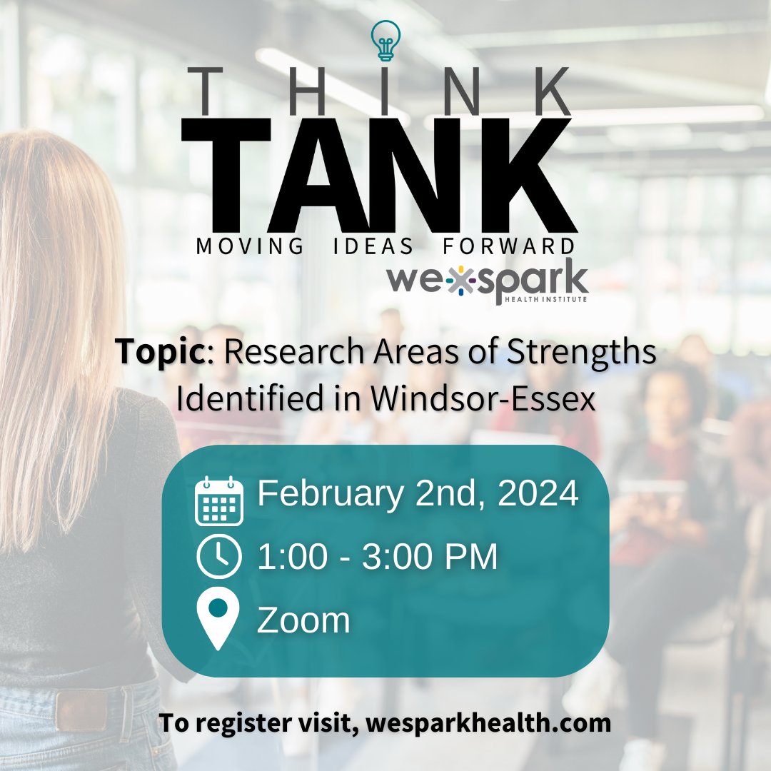 wesparkhealth's tweet photo. 📣Our 1st Think Tank this year will focus on 3 research areas that were identified in the strategic planning process as areas of strength for #YQG
💡Key research areas:
1️⃣Community Health and Well-Being 2️⃣Cancer3️⃣Behavioural and Brain Health
Register here: https://t.co/CNSTSO4Tmx https://t.co/PsnlRoRXkp