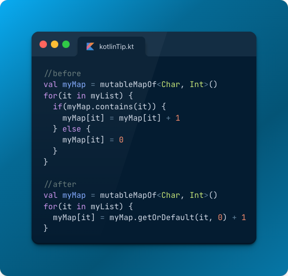 waleska404's tweet image. Little trick in #Kotlin that really made my day when I discovered it:

✅ A cleaner way to update key-values in a map:   #androiddev #kotlintip