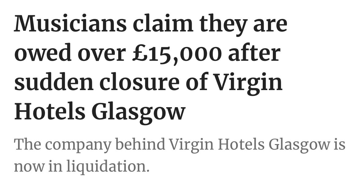 The way in which musicians and other freelance workers have been treated by <a href="/virginhotels/">Virgin Hotels</a> and V Hotels Ltd is absolutely disgraceful. 

They have our full support.