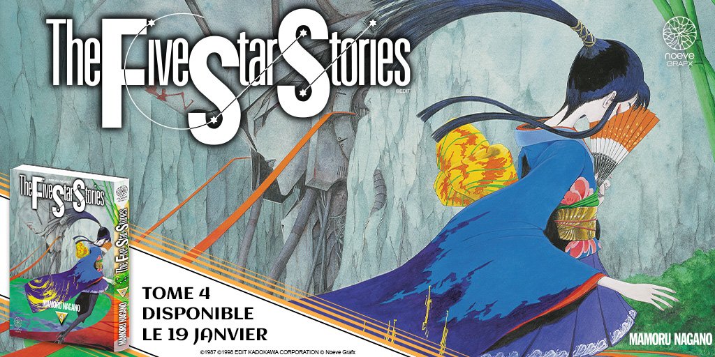 noevegrafx's tweet image. ⭐️Amour éternel, guerres incessantes, destins tragiques ou épiques, #TheFiveStarStories a été propulsé au panthéon des grands 
classiques, et #MamoruNagano au rang des maîtres de la SF, aux côtés de Yoshiyuki Tomino et Leiji Matsumoto.

Retrouvez le tome 4 le 19/01 en librairie!