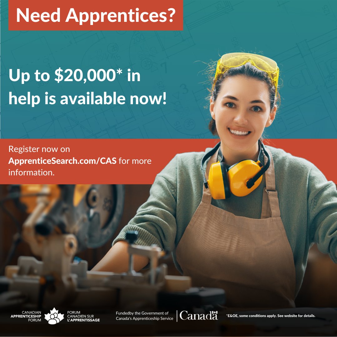 Build an inclusive and accessible workplace with the support of <a href="/HIEC_appsearch/">ApprenticeSearch.com</a> and the Canadian Apprenticeship Service, which offers eligible employers $10,000 grants when hiring first-year apprentices living with #disabilities.

Learn more: ApprenticeSearch.com/CAS