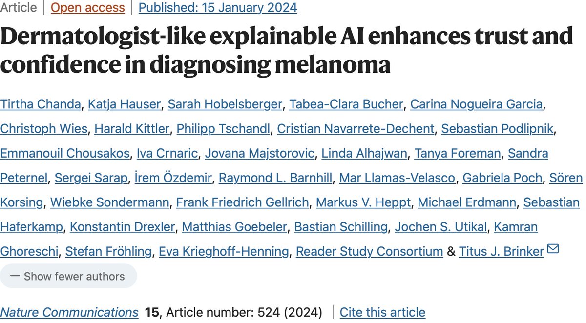 TitusBrinker's tweet image. Our new paper is out @NatureComms 🥳 Together with 116 Dermatologists worldwide, we developed the first #Dermatologist-Like #Explainable #AI for #Melanoma Recognition - to enable the Man-Machine Dream Team in #skin #cancer screenings! 🔍🏥 Enjoy reading: nature.com/articles/s4146…