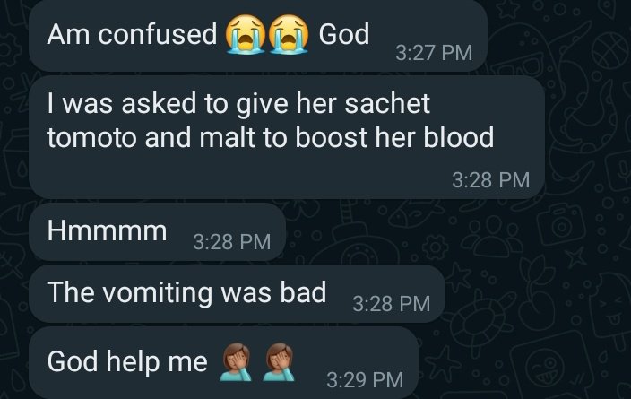 kemioguntimehin's tweet photo. Tomatoes paste and malt, tomatoes and milk don't build your blood. 

The reason some warriors are having recurrent infection is because of the ugu juice they are drinking. 

They made my, innocent baby to vomit 😭

Your Celebrity Warrior, 

#kemioguntimehin https://t.co/P7SZfRCZv1
