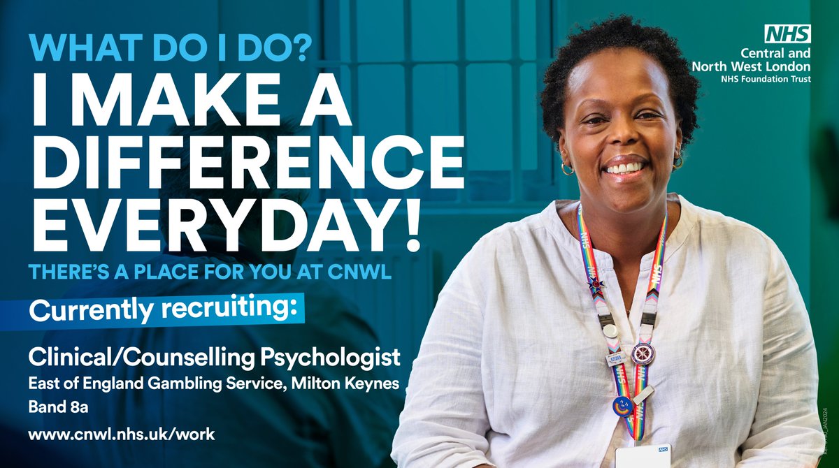 Come and work with us at the East of England Gambling Service - the first NHS gambling service in this region!

You'll be offered various working locations plus remote working across East of England.

Applications close soon on 25 January 2024👉: cnwl.nhs.uk/work#!/job/UK/…
