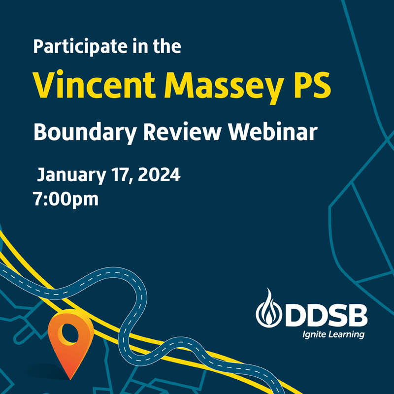 Attn: <a href="/VincentMasseyPS/">Vincent Massey</a> <a href="/SchoolAttersley/">Gordon B. Attersley</a> <a href="/PETTrailblazer/">PierreETrudeauPS</a> &amp; DDSB@Home elementary families!
 
A new second virtual public boundary review webinar is scheduled for January 17 at 7:00 p.m.
Register to learn more &amp; share your thoughts  bit.ly/47zboIO