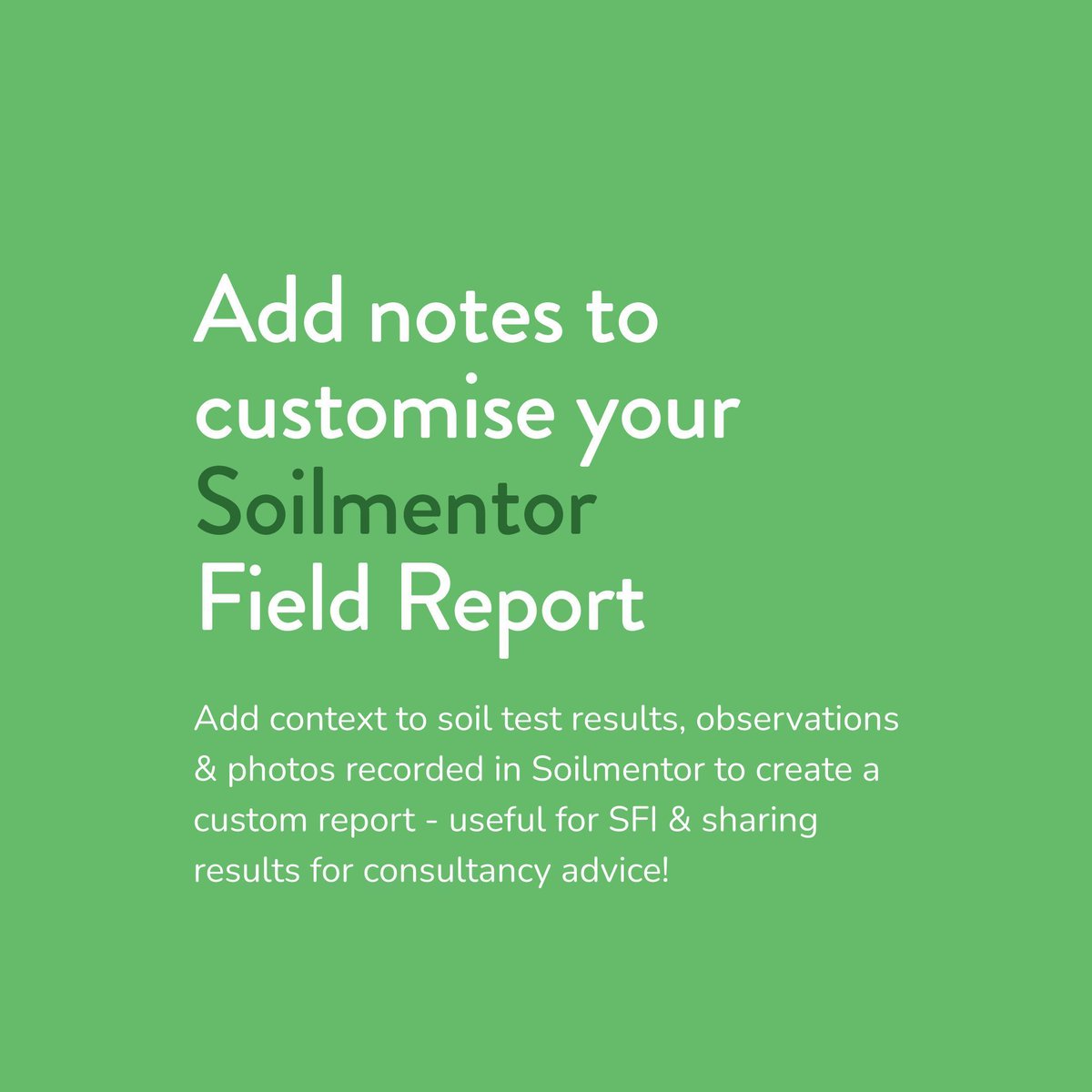 You can now customise your Soilmentor reports to help you collect & share evidence for SFI & more!📋Follow the link below to learn more, or get in touch with us at info@vidacycle.com if you have any questions about Soilmentor - we're always happy to chat! buff.ly/48pLQiJ