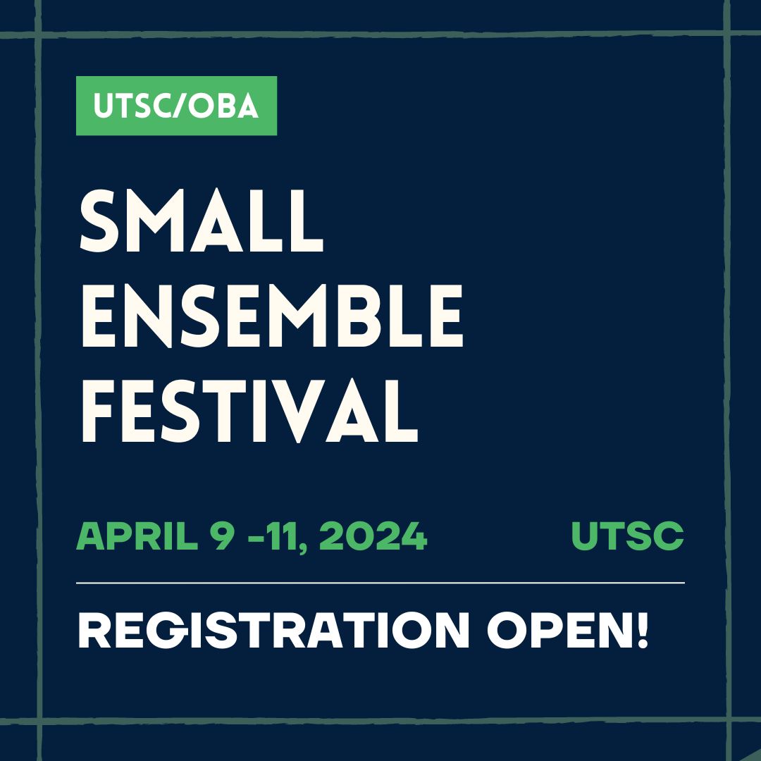 Registration for the 2024 UTSC/OBA Small Ensemble Festival running April 9-11 is NOW OPEN! Full details and registration can be found on our website here: buff.ly/3J9A1jx Looking forward to welcoming everyone back for another amazing festival!