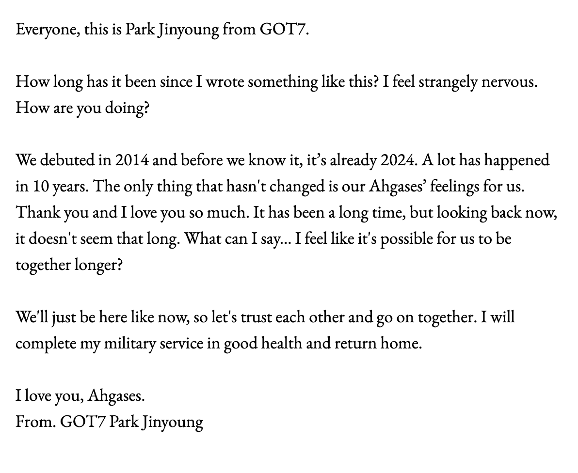 inquirerdotnet's tweet photo. @GOT7 @dnvrdelrosario "We debuted in 2014 and before we know it, it’s already 2024. A lot has happened in 10 years. The only thing that hasn't changed is our Ahgases’ feelings for us," says @GOT7's Jinyoung. | @dnvrdelrosario 

#GOT7 #IGOT7 
#GOT7FOREVER #ADecadeWithGOT7 https://t.co/xi4cGVCXHi