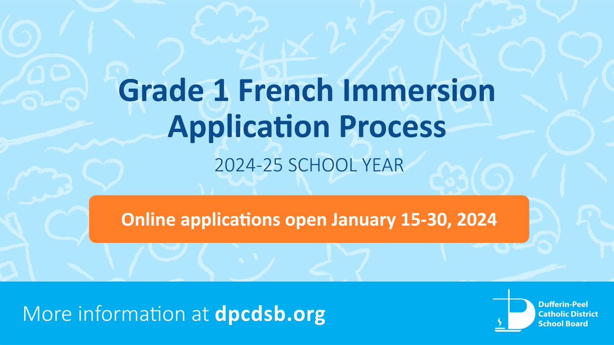 Interested in enrolling your child in #DPCDSB's Grade 1 French Immersion program? Our online application form for the 2024-2025 school year is now open. Applications will be accepted until Tuesday, January 30. ➡For more information and to apply, visit: dpcdsb.info/Grade1FrenchIm…