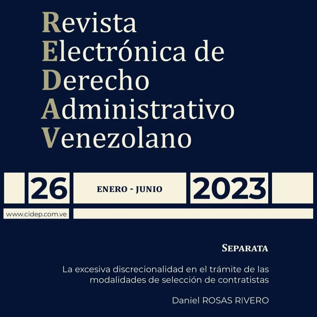 Agradecido con <a href="/cidepVE/">CIDEP</a> y con el profesor <a href="/ignandez/">Jose Ignacio Hernández G.</a> por la inclusión de mi trabajo en el número 26 de la <a href="/redav2012/">REDAV</a> 

Disponible para descarga gratuita en cidep.online/ojs/index.php/…

#contratacionpublica
#redav 
#derechoadministrativo