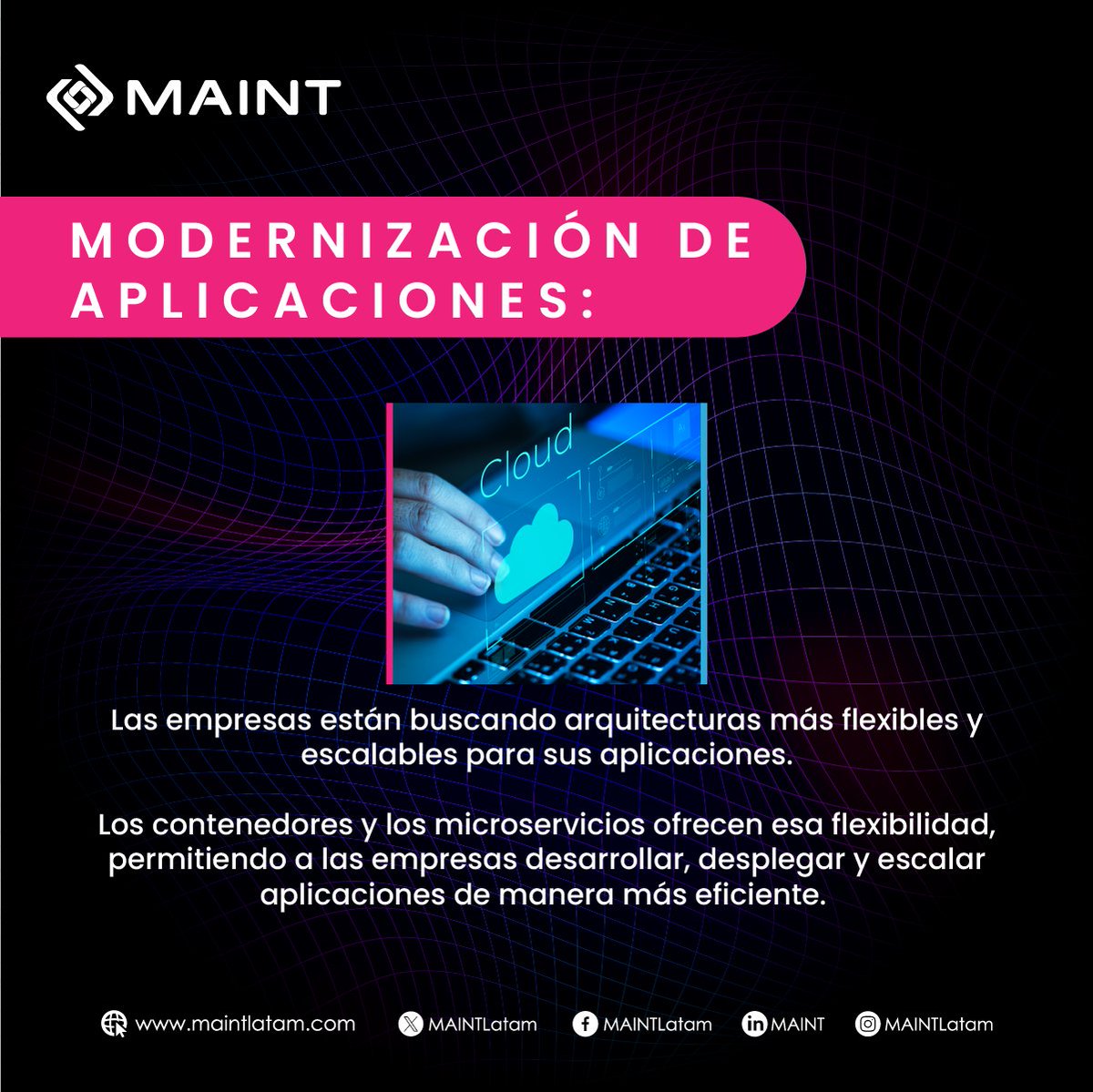 MAINTLatam's tweet photo. #MAINT | En el horizonte de este 2024, las tendencias en #Cloud☁️ revelan un viaje hacia la modernización de aplicaciones, abrazando la flexibilidad de contenedores y microservicios.
Conoce más de nuestras soluciones Cloud contáctanos aquí ➡ https://t.co/2Db9DMiDid https://t.co/vAaLabBe9C