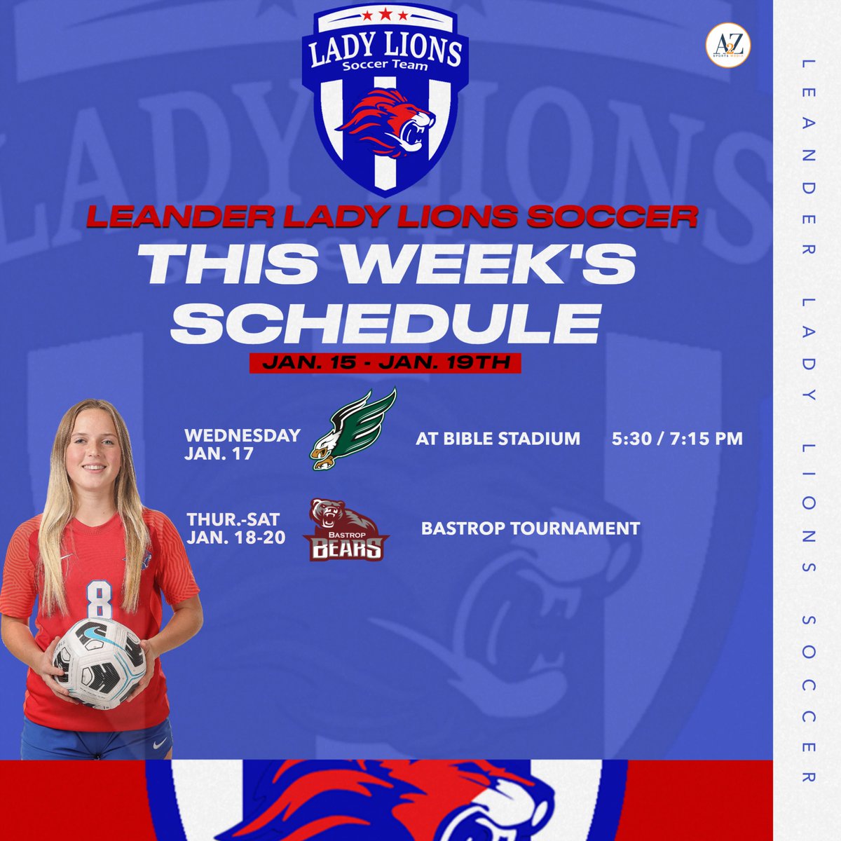 Match Week for <a href="/leanderhssoccer/">Leander HS Girls Soccer</a> 
*Tuesdays game is moved to Wednesday