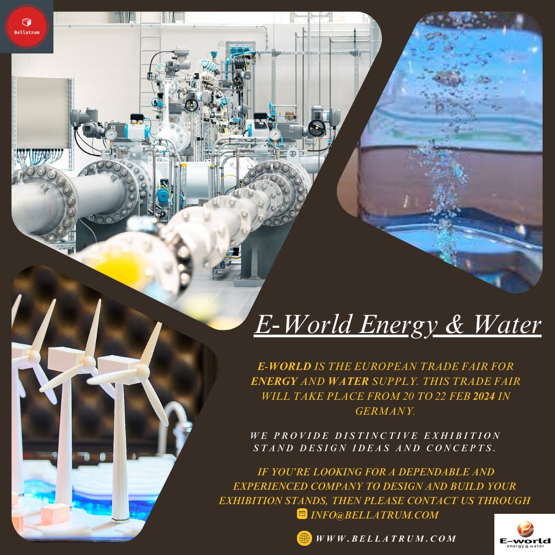 bellatrum0321's tweet image. The E-World Energy &amp;amp; Water Exhibition is a hub for the European energy industry.
Please contact us through info@bellatrum.com
Visit our website 👉 bellatrum.com

#standcontractor
#exhibitionboothdesign
#exhibitionboothbuilder
#business
#tradefair