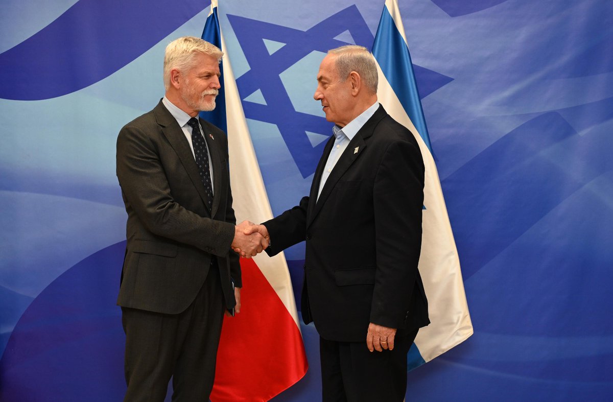 IsraeliPM's tweet photo. Prime Minister Benjamin Netanyahu met today, at the Prime Minister's Office in Jerusalem, with Czech President Petr Pavel and welcomed him on his first visit to Israel as President of the Czech Republic. https://t.co/K8fPQXoZjb