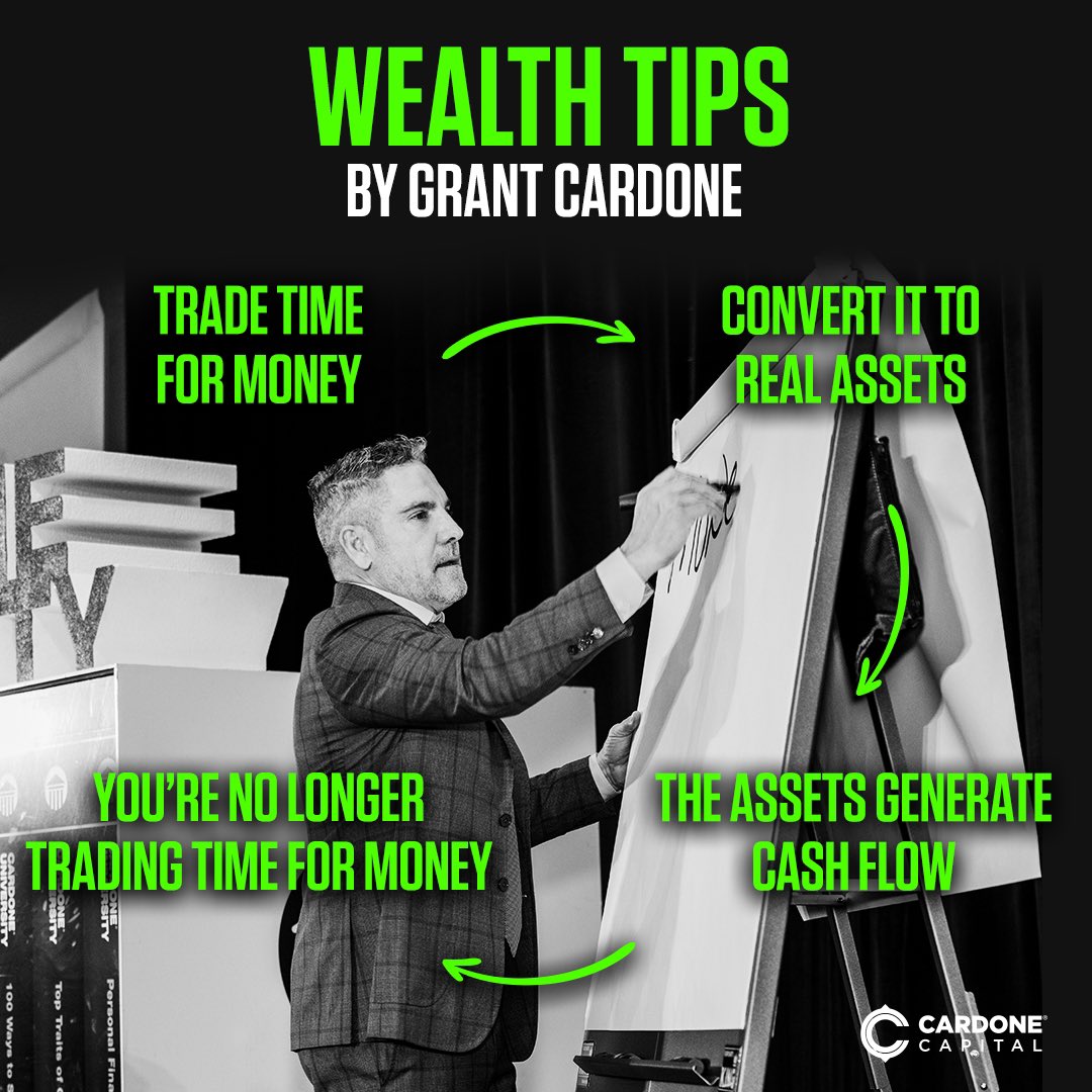 GrantCardone's tweet photo. Wealth Hack :  

Never use earned income to fund your lifestyle.  Invest your earned income into assets that provide passive income & fund your lifestyle only from the passive income. 

This discipline will virtually guarantee you are financially independent.

You’re welcome, 

GC