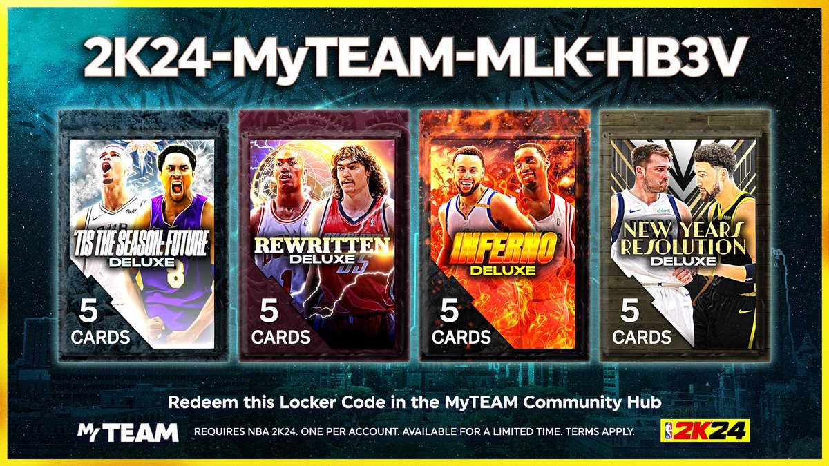 nba2k25code's tweet photo. Celebrating MLK Day with a Locker Code 🎁

Enter this code for a Deluxe Pack in MyTEAM!

Retweet &amp; Tap: https://t.co/8J9iOZsQol for guaranteed Pink Diamond Kobe Bryant card. https://t.co/4L0DeE0bHc