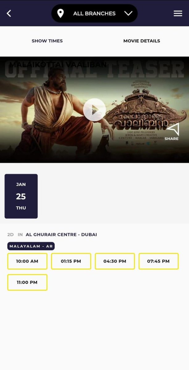 #MalaikottaiVaaliban UAE Advance Booking Opened Now by @PharsFilm 

Duration : 2hr 40 mins 👍 

@Mohanlal #Mohanlal