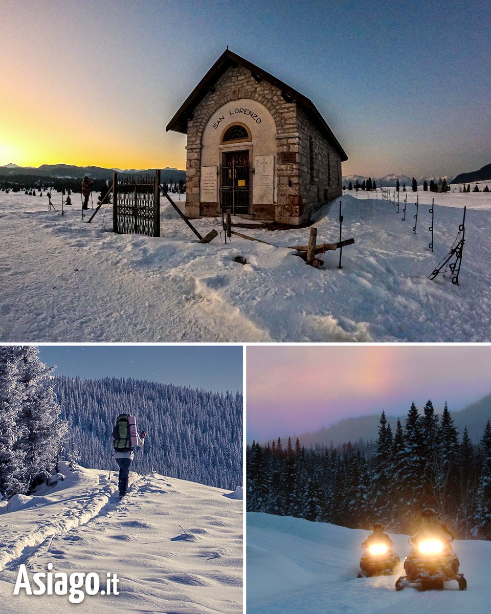 AsiagoIt's tweet photo. #Ciaspolare vivendo prima i colori del #tramonto, poi la magia della #luce lunare che si riflette sulla #neve... 💙 
Scoprite le prossime #CIASPOLATE IN NOTTURNA nella PIANA DI #MARCESINA, con #cena in #rifugio e rientro in #motoslitta...

#Asiagoit

 https://t.co/c90kCSauJ5 https://t.co/UN1tLPhE3N