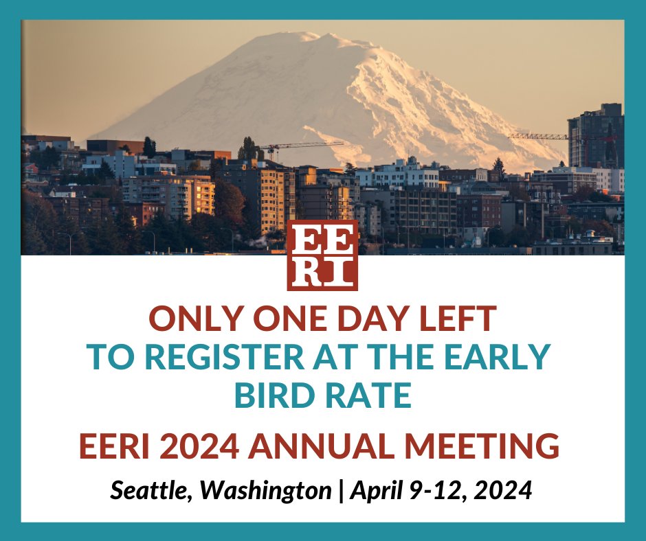 Only ONE day left to register for EERI's 2024AM at the Early Bird rate! Register early to save! The deadline is TOMORROW, January 16 eeri.amsl.com/aro/meeting/20….