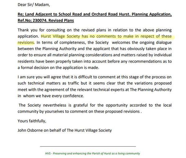 No comments on revised plans by your Hurst Village Society, despite the hundreds of #objections by #Hurst residents. #planning #countryside #development