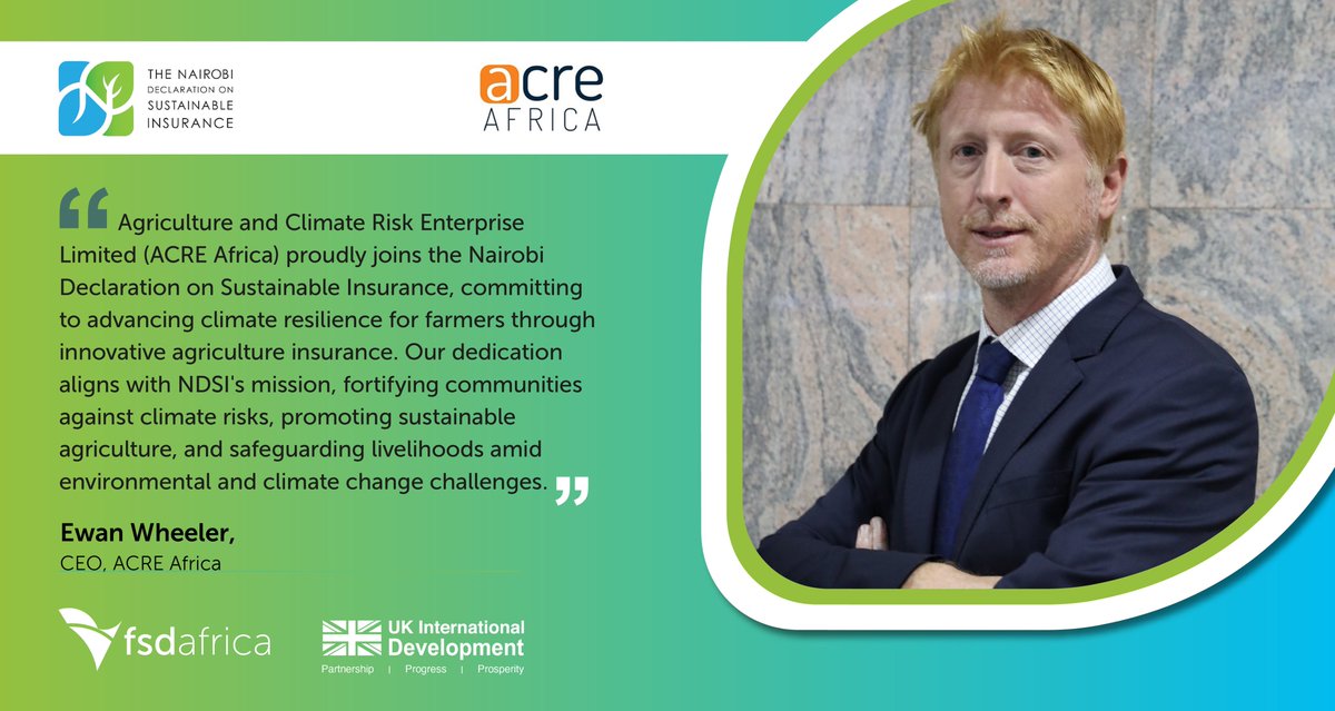 NDS_Insurance's tweet photo. ACRE Africa proudly joins the Nairobi Declaration on Sustainable Insurance! Standing strong in our commitment to fortifying farmers through innovative agriculture insurance; Promoting sustainable farming and safeguarding livelihoods. 
#SustainableAgriculture #ClimateResilience https://t.co/iLcxWwqNNX