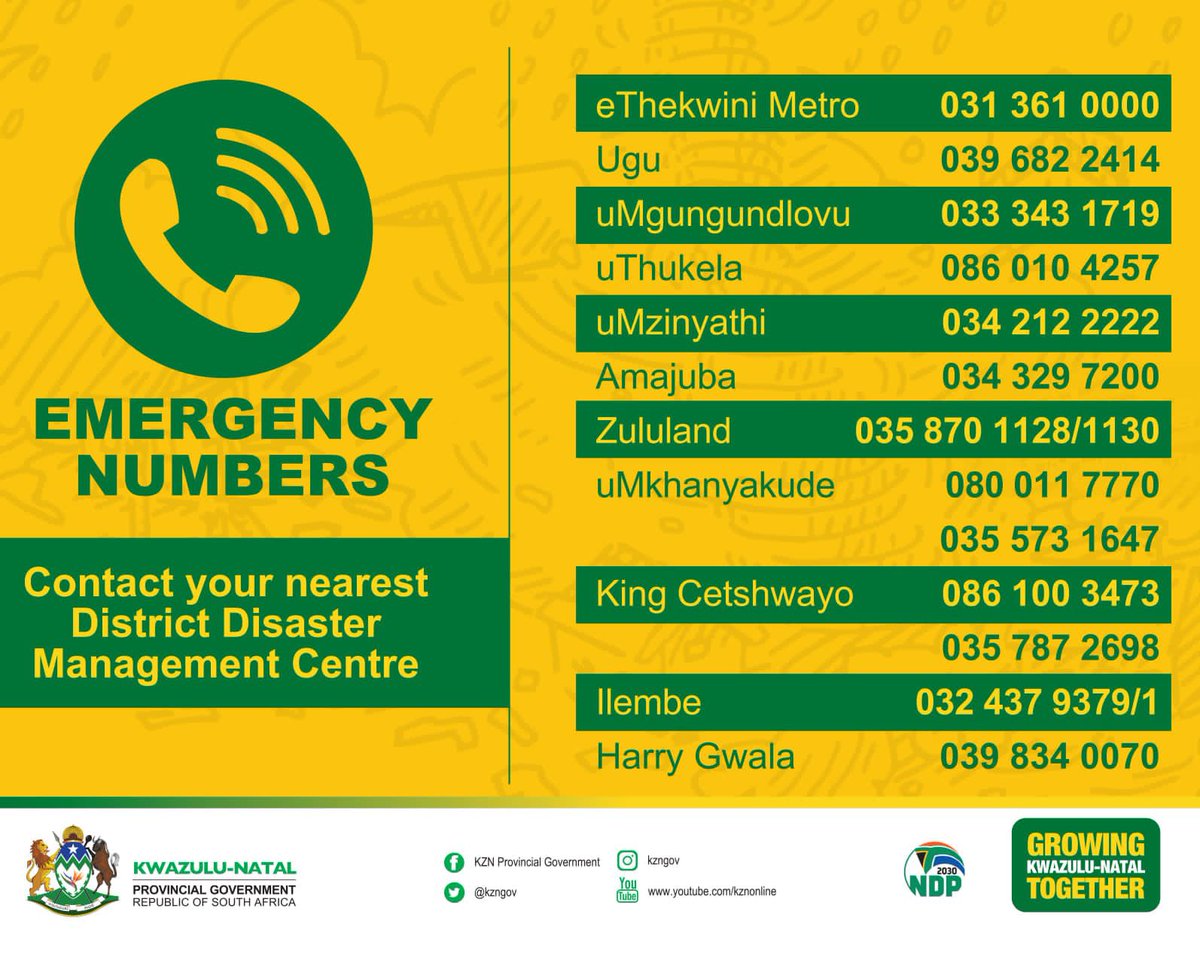 kzngov's tweet photo. With more rains expected in different parts of the province, our disaster teams will remain on high alert. We strongly advise communities to be in safe areas during rains and not attempt to cross flooded bridges, streams, and rivers. #KZNFloods #BeDisasterWise https://t.co/5v1WYmXHGL