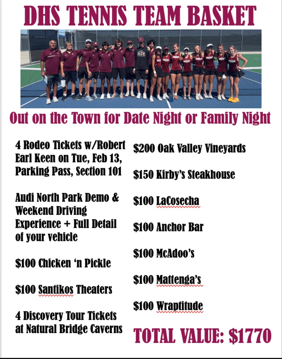 Wow! Lots of great items in the DHS Team Basket for the 2024 Booster Bash. Online bidding is open now at the following link: 

32auctions.com/organizations/…

<a href="/DavenportWolves/">DHS Wolves Athletics</a> <a href="/BuildThePack/">BuildThePack</a> <a href="/matthewsdeloach/">DeLoach</a> <a href="/jeffstracener/">Jeff Stracener</a> <a href="/KristinLeihsin1/">Kristin Leihsing</a> <a href="/thenorthparkway/">thenorthparkway</a> #btp