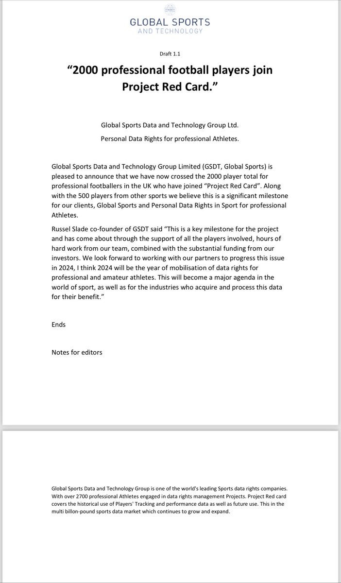 GSportsDataTech's tweet image. Great to have passed the 2000 player milestone with #ProjectRedCard #football #Sportsdata #Sportsbooks 

more at 

linkedin.com/feed/update/ur…