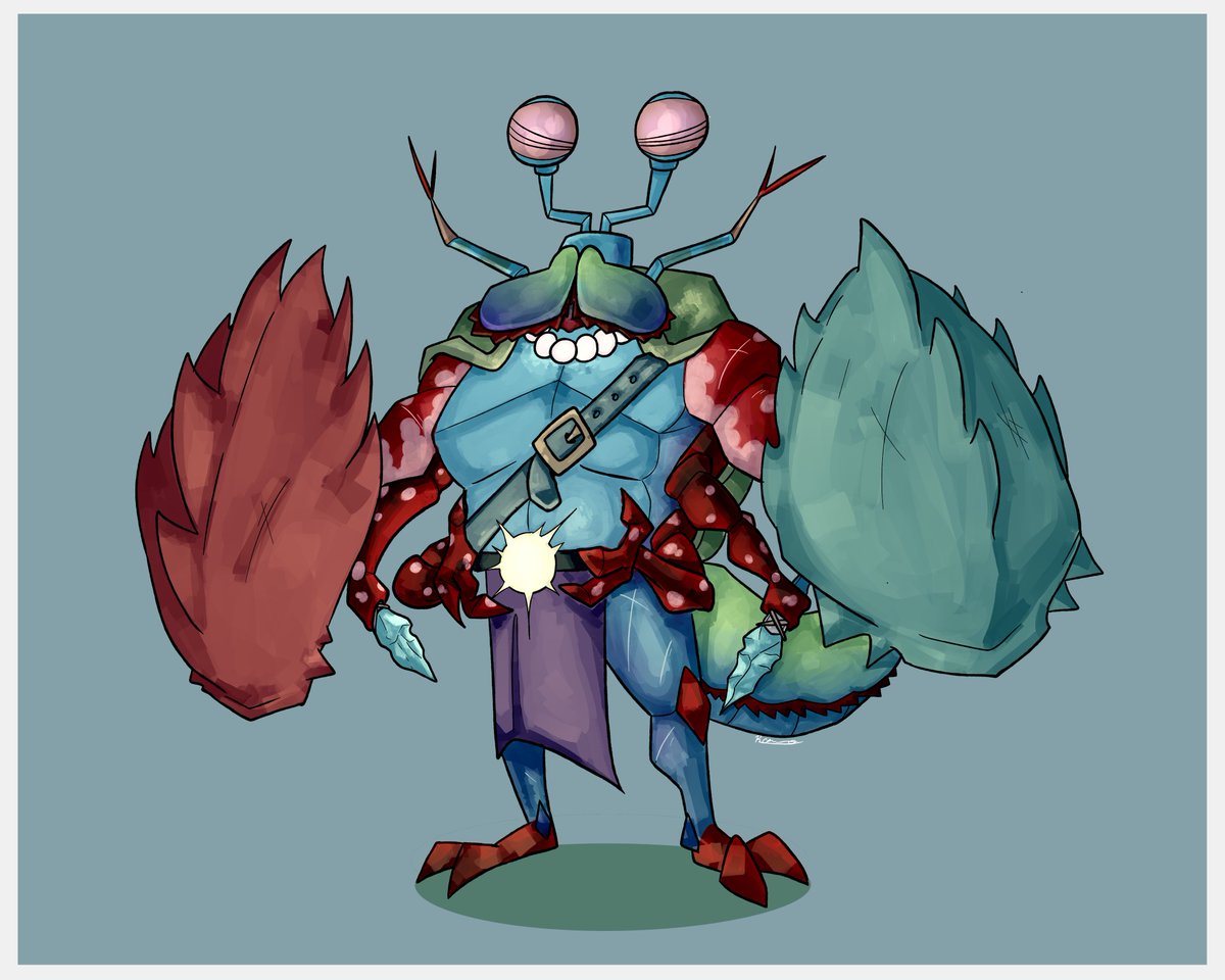 sabrinarart's tweet photo. my latest commission piece was for a thri-kreen mantis shrimp character, which is the coolest character idea anyone has ever had #dnd5e #commission #art #illustration #characterdesign https://t.co/tRIdPelNb0