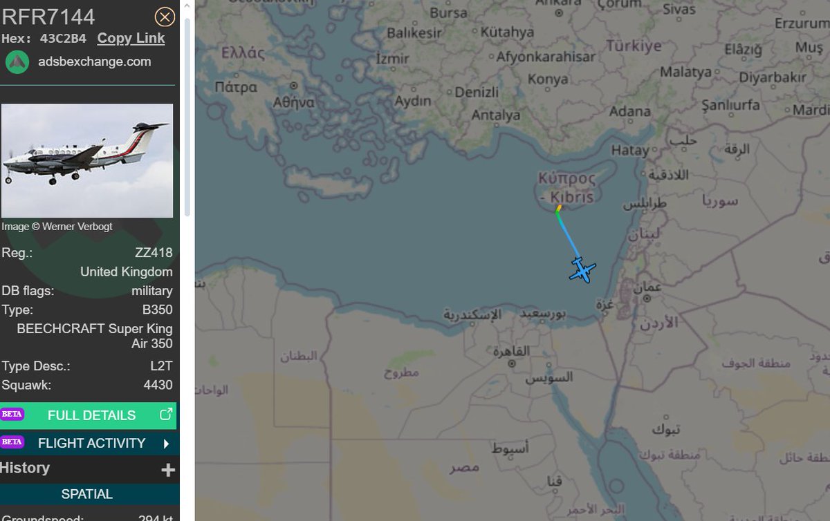 UK MIL RFR7144 Special Ops plane off on his daily visit to Israel.