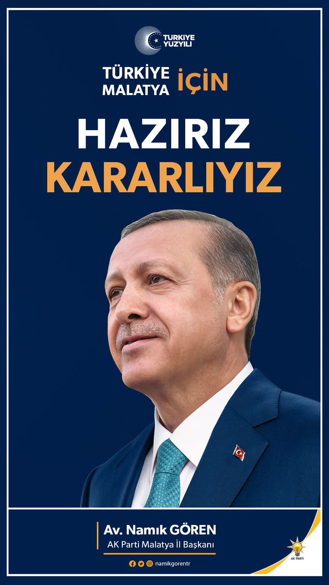 Cumhurbaşkanımız Sayın <a href="/RTErdogan/">Recep Tayyip Erdoğan</a>’ın liderliğinde,
Türkiye Yüzyılı için ;  

Malatya İçin Hazırız, Kararlıyız..

#MalatyaİçinHazırızKararlıyız