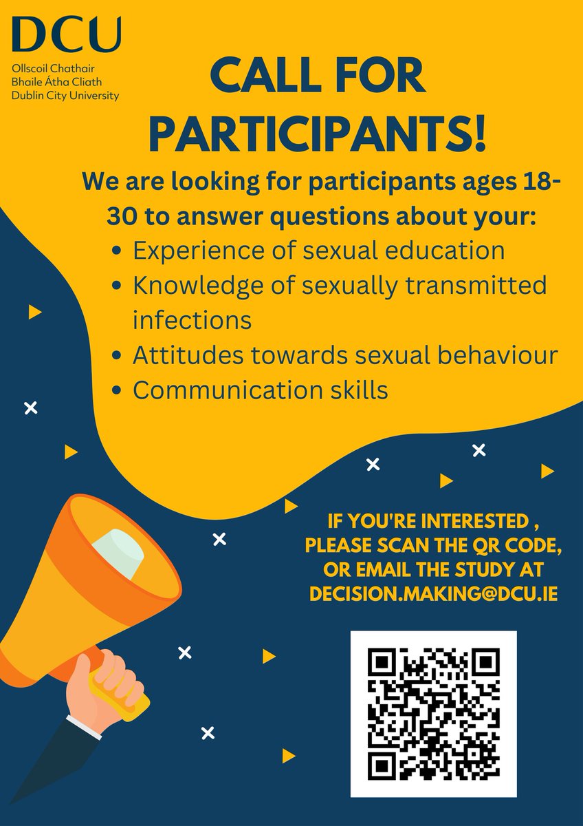 Call for participants! I'm collecting data on the experiences of sex ed. & other factors related to sexual behaviour in 18-30 yr olds. The survey can be accessed here: dcupsychology.fra1.qualtrics.com/jfe/form/SV_cA… #sexualeducation #sexed #PhDresearch #irishresearch #sexeducation #sexualhealth