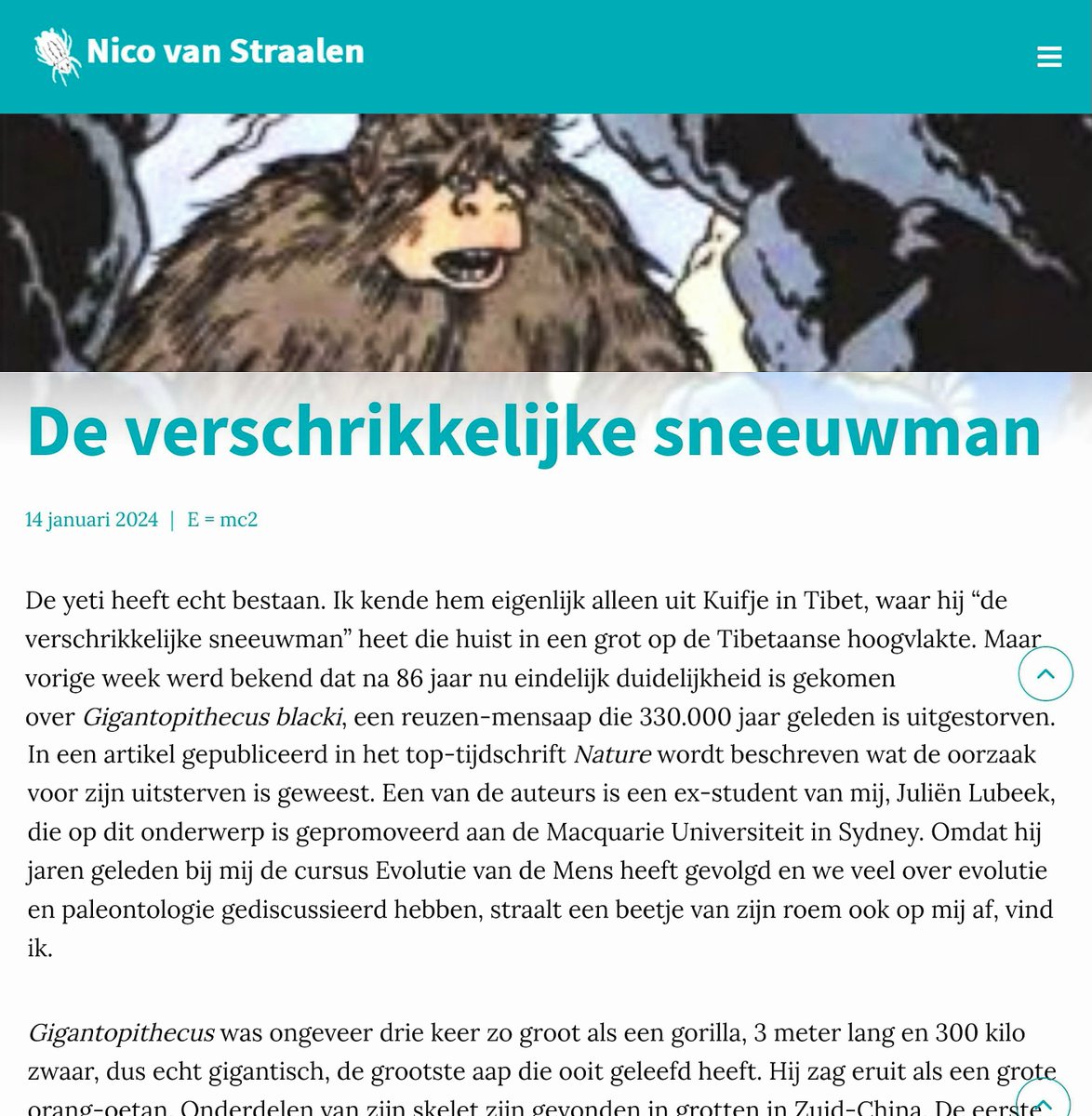 Juliën Kavish Lubeek (@phd_gigantonaut) on Twitter photo Great column on our Gigantopithecus paper 🦧 in Holland Media Combinatie 🇳🇱 by my former professor in evolutionary biology Nico van Straalen 🙏
nicovanstraalen.nl/columns/hollan…
<a href="/Mediahuis_NL/">Mediahuis Nederland</a> <a href="/VUamsterdam/">Vrije Universiteit Amsterdam (inactief)</a> <a href="/Nature/">nature</a> <a href="/lumilicious/">Kira Westaway</a>
#Gigantopithecus #Yeti #scicomm #column #mediahuis Great column on our Gigantopithecus paper 🦧 in Holland Media Combinatie 🇳🇱 by my former professor in evolutionary biology Nico van Straalen 🙏
nicovanstraalen.nl/columns/hollan…
<a href="/Mediahuis_NL/">Mediahuis Nederland</a> <a href="/VUamsterdam/">Vrije Universiteit Amsterdam (inactief)</a> <a href="/Nature/">nature</a> <a href="/lumilicious/">Kira Westaway</a>
#Gigantopithecus #Yeti #scicomm #column #mediahuis