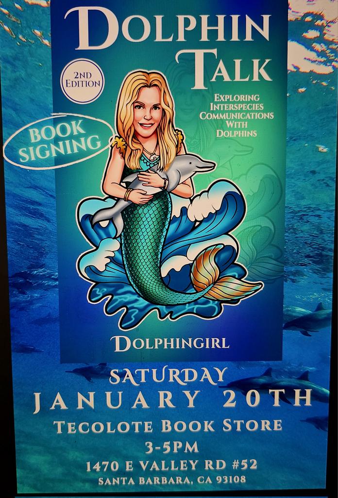 DolphingirlDove's tweet photo. First Book Signing of #DolphinTalk by explorer and animal communicator at the oldest book store in #SantaBarbara #Montecito (established in 1925) Wonder what "Animal Communications" leads to? More #Compassion #conservation #care and #love @JohnPalminteri https://t.co/NolWFMMNWM