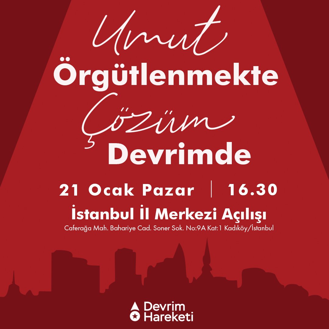 Umut Örgütlenmekte
Çözüm Devrimde 

Hareketimizin kuruluşunun 3. Yılında yeni katılımların gerçekleşeceği, çalışmalarımızın anlatılacağı ve yerel seçim politikalarımızın açıklanacağı etkinliklerden üçüncüsünü İstanbul İl Merkezi açılışımız ile birlikte gerçekleştiriyoruz. Tüm