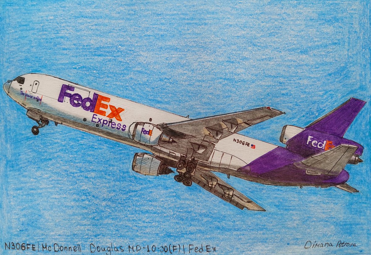 AircraftBy's tweet photo. My drawing of N306FE Mc Donnel Douglas DC-10 operated by Federal Express has landed miraculously by the co-pilot, while the flight engineer Auburn Calloway attacked the crew member with a speargun and hummers on board a flight 705 on April 7, 1994.
#FederalExpress #Flight705 https://t.co/y23pVVXGNe