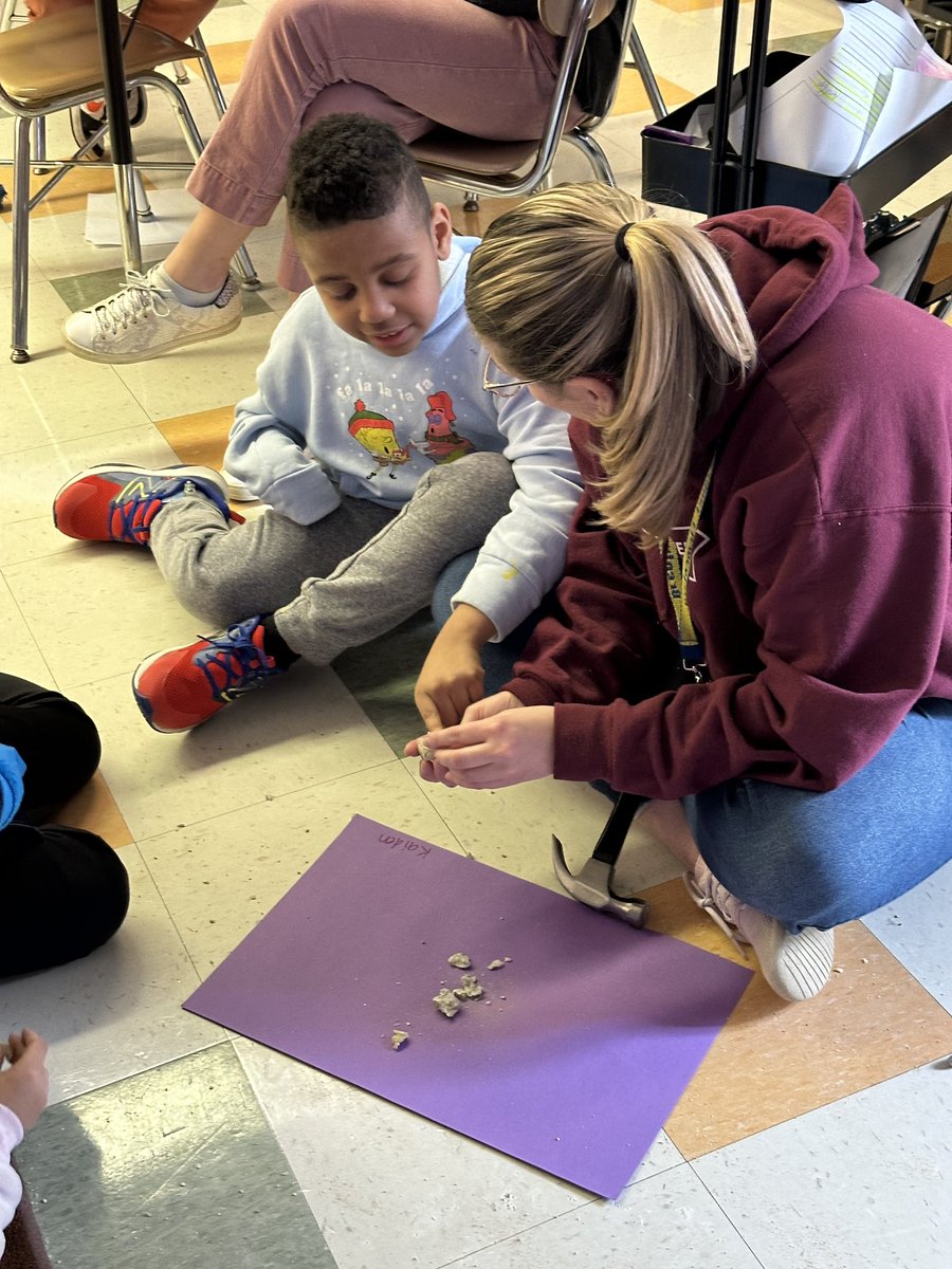 AnnaViscount's tweet photo. On Friday we explored geodes! We explored their different characteristics and made predictions on how old they were. Shout out to the awesome family that donated a class set of geodes. Love my little engineers💙@BrentwoodMESE https://t.co/XnE4ZBYDl9