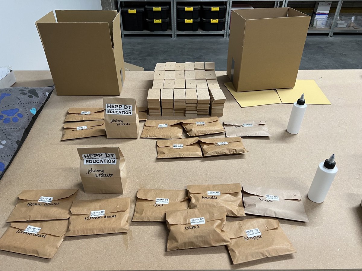 heppdt's tweet photo. Busy day in the workshop… material packs being prepped for and sent out to:

@LinthorpeSchool 
#StTheresasCPS
@HollinPrimary 
@west_ewell 
@mv_primary 

#primaryDT #materialpacks #resources https://t.co/yX2NRInh7g